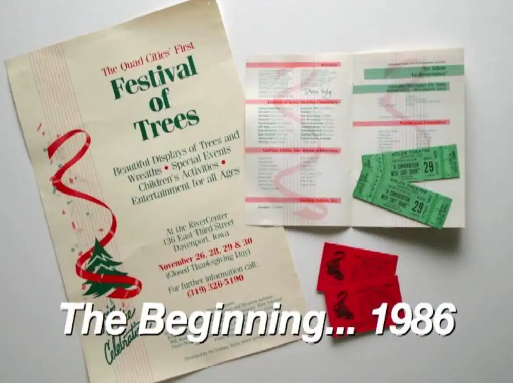 Festival of Trees event poster with tickets and promotional materials.