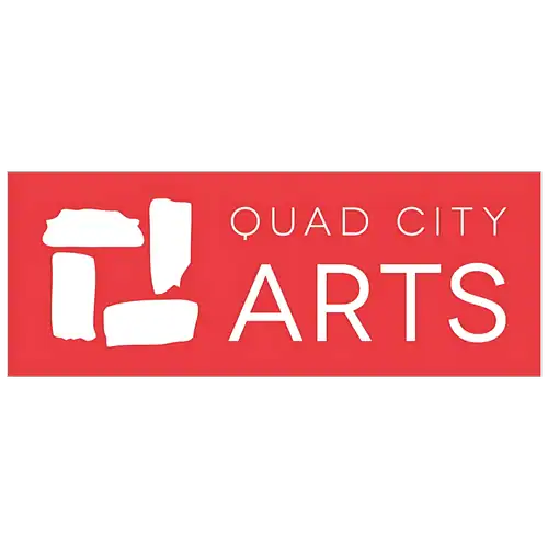 Quad City Arts logo featuring abstract shapes and bold text, promoting arts and culture in the Quad.
