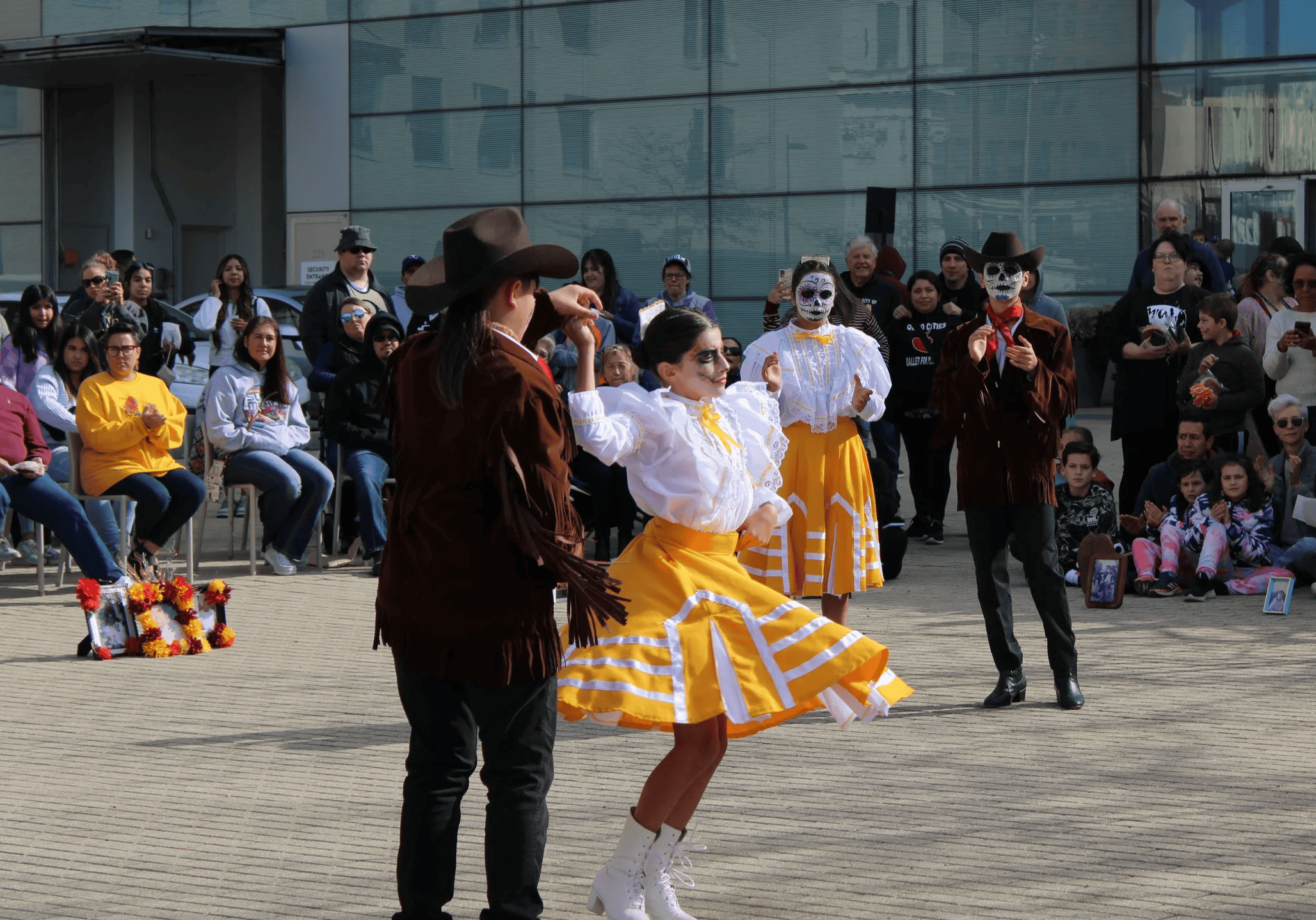 Traditional Mexican dance performance at The Cultural Trust event with dancers in colorful costumes.